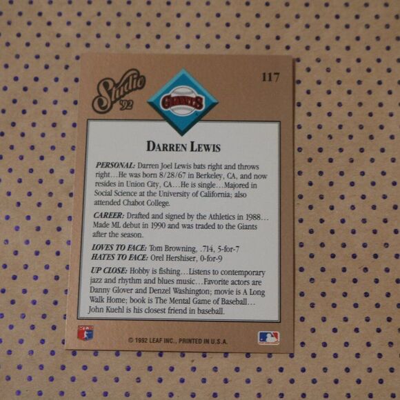 Darren Lewis #117 Baseball Card - Picture 2 of 2